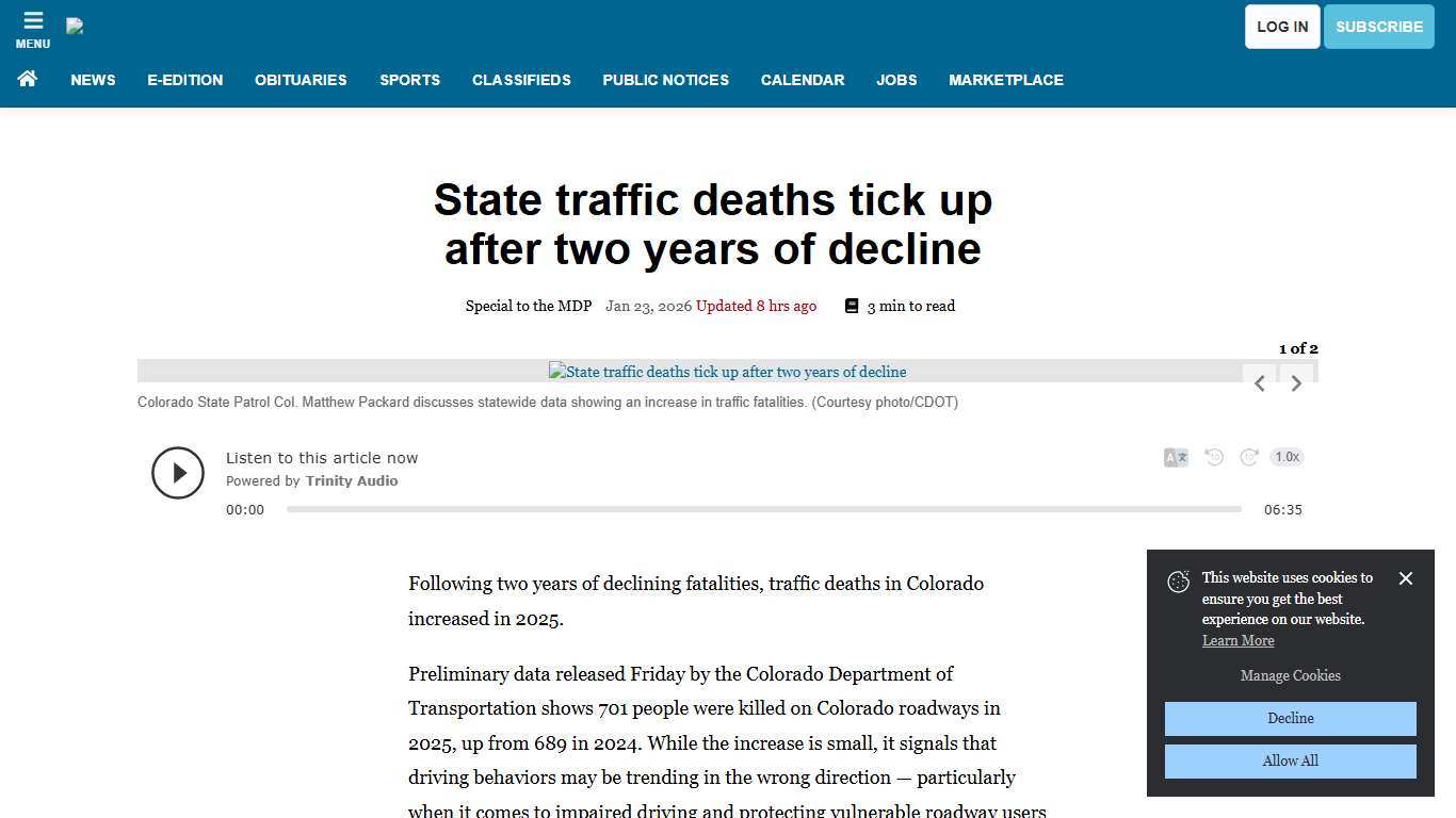 State traffic deaths tick up after two years of decline Records montrosepress.com